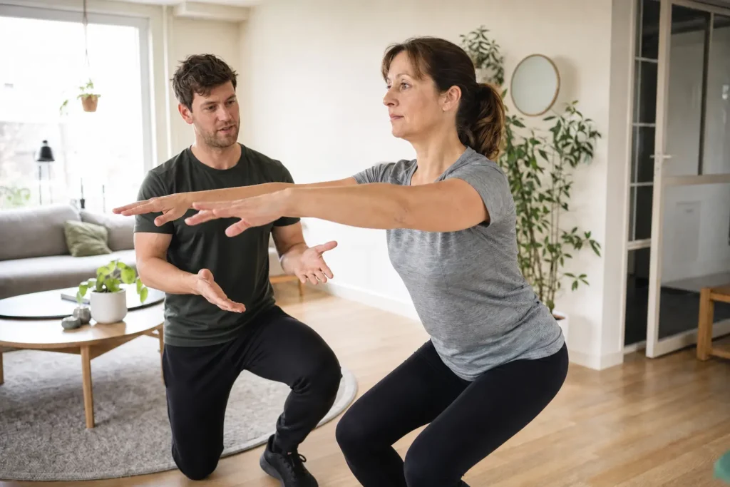 Personal trainer begeleidt rustige opbouw na burnout thuis